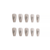 24 faux ongles gothiques punk à presser, longs, forme cercueil, avec motif rose noire