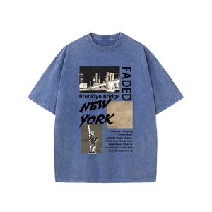 Camiseta de algodón lavado con ácido de peso pesado Retro estampado de gran tamaño camisetas cómodas cuello personalizado Hip Hop Logo de alta calidad para hombres - Product Image 5