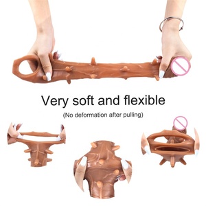 Wieder verwendbarer Silikon-Penis-Ärmel-Extender für Männer Realistische vibrierende Kondom verlängerung für Sexspielzeug zur Penis vergrößerung - Product Image 4