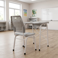 Chaise d'étudiant ergonomique, mobilier scolaire, siège en plastique, structure métallique, dossier perforé, utilisation en classe et pour la formation