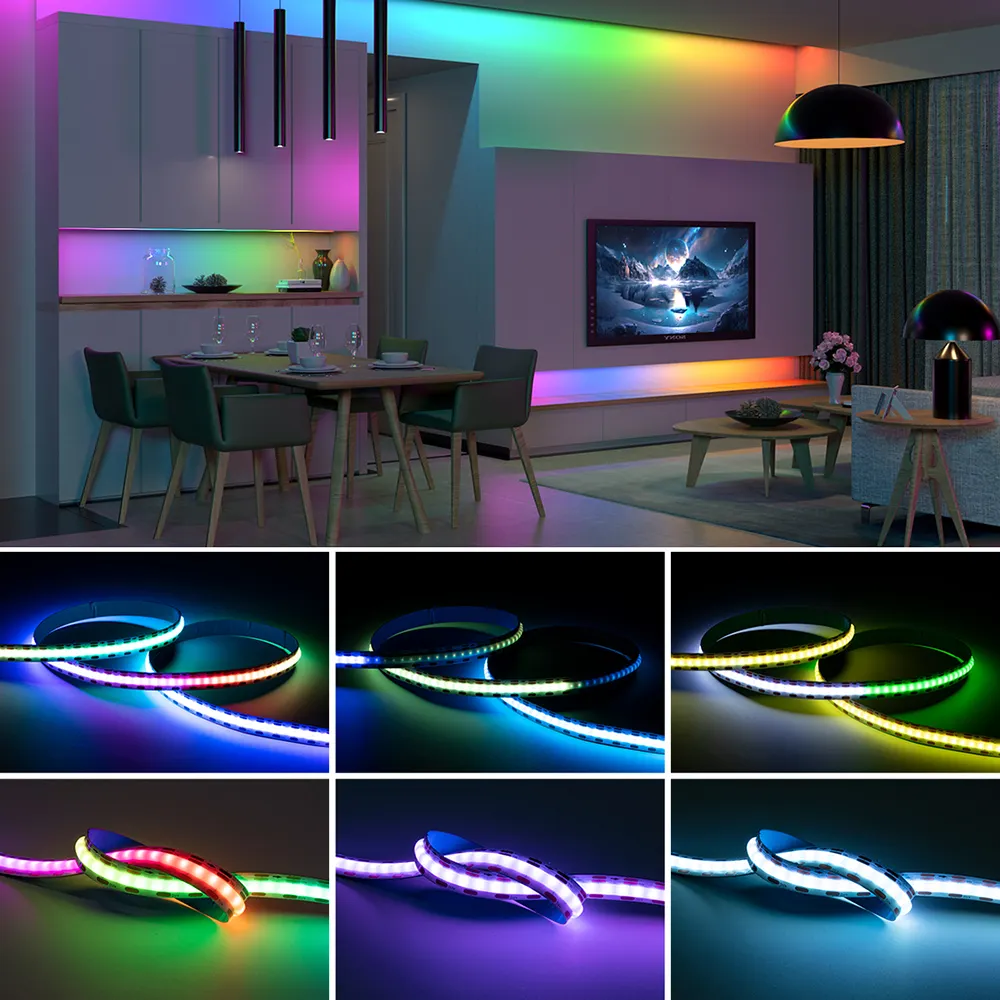 DC5V FCOB COB RGB IC luz LED 12mm WS2811 180 LEDs 90 pixels/m direccionable Color del arco iris Flexible COB Digital Led Pixel Strip