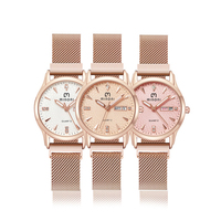 Montre-bracelet de luxe personnalisée pour femme avec bracelet en alliage, cuir et acier inoxydable, cadran à aiguilles et double calendrier
