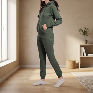 Conjunto de Pantalones Anchos con Cintura Elástica y Sudadera con Capucha Transpirable para Mujer, Talla Grande, Otoño - Product Image 2