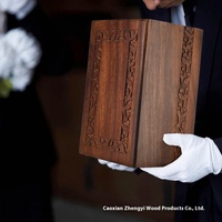 Urna conmemorativa tallada en madera maciza de primera calidad Diseño de caja funeraria de estilo moderno elegante para ataúd y urna de mascotas