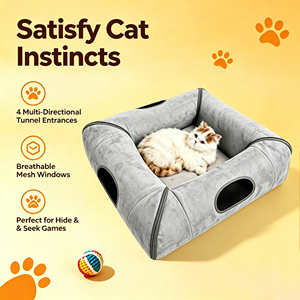Cama para gatos 4 en 1, cama cuadrada para mascotas con escondite para gatos de interior, resistente a los arañazos, con funda extraíble y lavable - Product Image 2