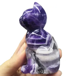 自定义自然梦想紫水晶石英水晶雕刻紫水晶猫
