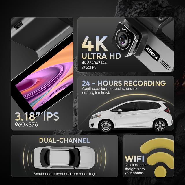 Chevrolet 4K Mini Rearview Mirror Camera Dual Lens GPS WiFi FHD Night Vision Loop Recording IPS Screen 1-Year Warranty