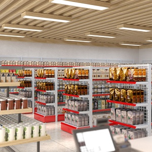 Estantería de góndola para uso minorista de Servicio Ligero, equipo de supermercado, almacenamiento, tienda de conveniencia, estantes de exhibición, <span class=keywords><strong>materiales</strong></span> metálicos de madera - Product Image 2