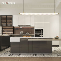 Sofeyia Meubles italiens Ambry de qualité supérieure Finition blanc brillant Armoires de cuisine en chêne cerisier Ensemble complet de robinets d'évier-MDF