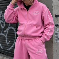 Ensemble de survêtement unisexe en molleton de coton 500 g/m² avec logo personnalisé, comprenant un sweat à capuche zippé et un pantalon de jogging