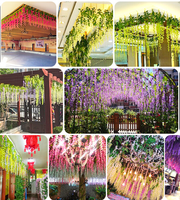 Tanaman Rambat Wisteria Sutra Buatan 110cm Ratta Garland Gantung Sutra Semak Gantung Panjang Bunga Buatan