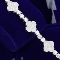 De Trendy Chic Fine Jewelry Argent Sterling 925 Glacé VVS1 Full Moissanite Bracelet Feuille Fleur Tennis Bangles