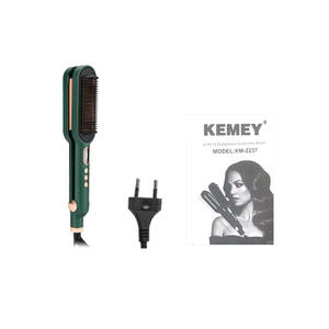 Kemey KM-2237 2-In-1 Straightener Curler <b>Hair</b> <b>Brush</b> Dark Green Adjustable Heat Settings Wired <b>Hair</b> Styler - Product Image 1