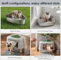 Bac à litière pour chat en acier inoxydable triangulaire XXL, grand format, facile à nettoyer, anti-odeurs, durable, avec plante artificielle cachée