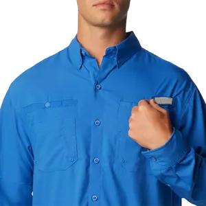 Custom UPF 50 Outdoor UV Apparel Men Wear Sun Performance Clothes Hiking Shirts SPF Long Sleeve Cotton Fishing Shirts