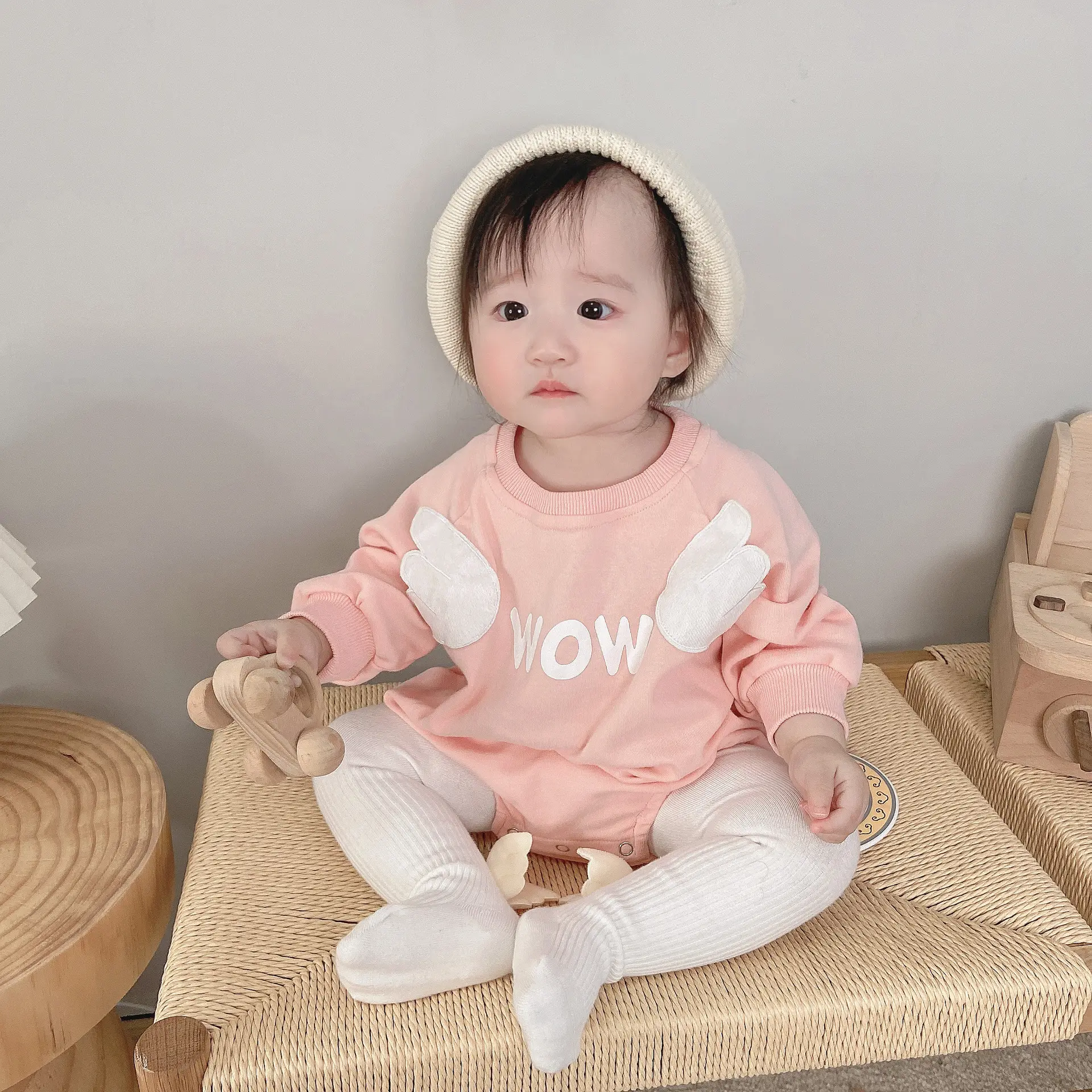 Rts 0-2 Tuổi Baby Wing Romper 2020 Quần Áo Mùa Thu Chữ Dài Tay Thiên Thần Trăm Ngày Romper