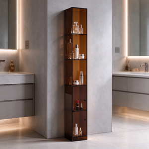 Amber Brown Acrylic Narrow Tall Bathroom Storage Cabinet Freestanding Corner Display Cabinet for Cosmetic Toiletry Storage - Product Image 1
