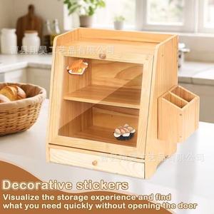 Bread <b>Storage</b> <b>Box</b> Wooden Double Layer With <b>Drawer</b> For Kitchen Food <b>Storage</b> Rectangle Solid Color - Product Image 4