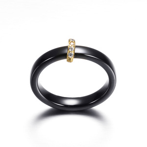 <b>Ceramic</b> 3Mm Minimalist Micro Inlaid Zircon Black And White Couple Half Round <b>Ring</b> For Women Engagement Jewelry - Product Image 5
