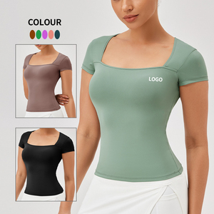 Custom Logo Hoge Kwaliteit Vrouwen Vierkante Kraag Crop Top Mouw Gym Tops Activewear Workout Tennisshirts - Product Image 1