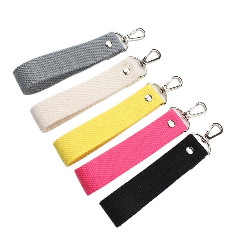 2.5cm Blank cotton belt key chain with metal hook for sewing on iron on keychain lanyards