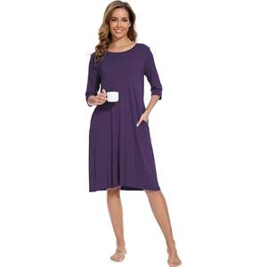 Camisón de Bambú para Mujer, Transpirable y Suave, Manga Media, Cuello Redondo, con Bolsillos, OEM ODM - Product Image 3