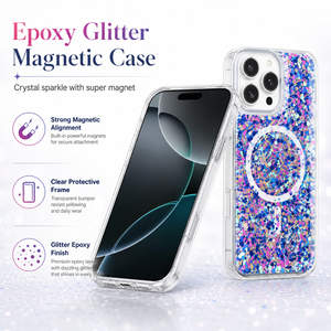 Funda magnética con brillantina epoxi para iPhone, transparente, a prueba de golpes, de TPU, compatible con carga inalámbrica, funda protectora brillante. - Product Image 2