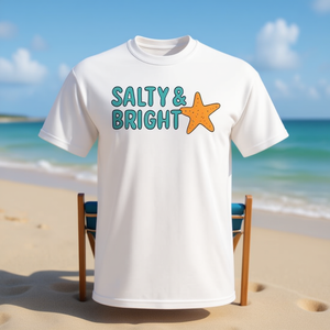 Camiseta Salty & Bright Starfish con Diseño Costero, Prenda de Verano Unisex para Adultos, Cuello Redondo, Manga Corta, Impresión Serigráfica - Product Image 3