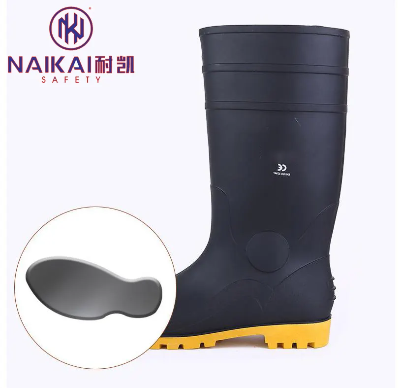 Bottes de sécurité antidérapantes, de qualité supérieure, avec plaque en acier, imperméable à l'eau et à la pluie, en PVC