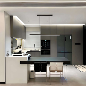 Armoires de cuisine modernes de luxe Or clair Laque brillante avec poignée Carcasse en mélamine pour le stockage à domicile ou l'utilisation dans les centres commerciaux - Product Image 1