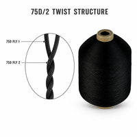 Fil de polyester 75D/2 100% imitation nylon noir pour tissage, tressage, couture, haute ténacité, respectueux de l'environnement