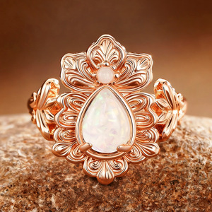 Anello da donna con fiore di iride e pietra iridescente, stile naturale, gioiello alla moda - Product Image 5