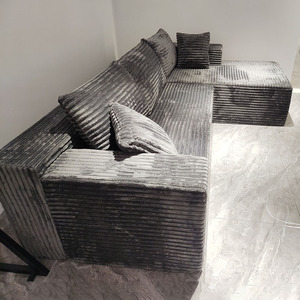 Canapé sectionnel en velours côtelé <span class=keywords><strong>gris</strong></span> foncé de qualité supérieure, mousse sous vide personnalisée, canapé en forme de L compressé pour petit appartement - Product Image 2