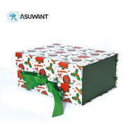 Boîte cadeau magnétique avec logo personnalisé pour le Nouvel An, ruban, carton rigide, pliable, pour l'expédition, boîte cadeau de Noël