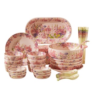 Set di Stoviglie in Ceramica con Motivi Floreali, Set di Piatti e <span class=keywords><strong>Ciotole</strong></span> per la Casa, Bacchette, Cucchiai, Piatti da Zuppa, Stoviglie Smaltate Minimaliste - Product Image 1