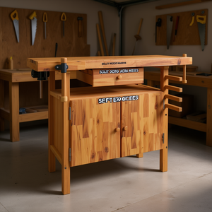 Banc de travail en bois d'acacia massif 48,8x20,5x32,7 avec tiroir et étriers - Product Image 2