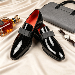 Mocassins de luxe noirs vernis à nœud pour hommes, chaussures habillées faites à la main à enfiler pour hommes, chaussures de banquet haut de gamme - Product Image 3