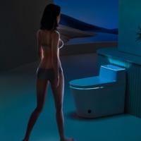 WC intelligent monobloc à chasse automatique, siège chauffant, double chasse, style européen allongé, en céramique, avec bidet intégré, veilleuse, design moderne
