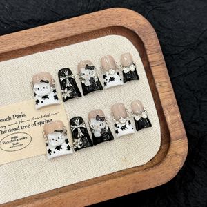 Faux ongles à presser faits main motif chat et canard, 10 pièces, réutilisables et en acrylique, avec colle - Product Image 4