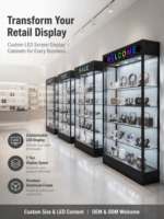 Vitrine d'exposition en verre LED en gros, cadre en aluminium, 7 niveaux, vitrine en verre trempé, écran LED personnalisé pour magasin de détail