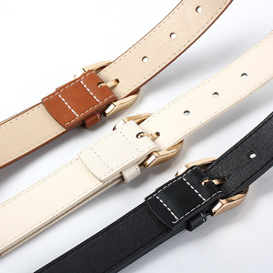 Ceinture fine en cuir pour femme, en cuir de vache, boucle simple, style professionnel, blanc laiteux, marron, noir, fermoir doré - Product Image 2
