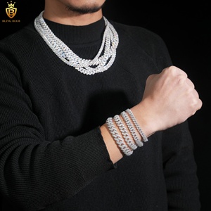 핫 세일 아이스드 아웃 6/8/10/12mm 925 실버 VVS 모이사나이트 쿠반 링크 체인 목걸이 팔찌 남성 다이아몬드 테스트 통과 힙합 GRA - Product Image 6