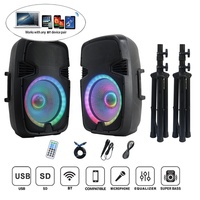 Sistema de Altavoces PA Portátiles Profesionales de Audio de 2x15 Pulgadas y 1600 W, Caja de Sonido con FM+Micrófono+Trípode+BT+TWS+Altavoz para Fiestas, Bocina LED Activa+Pasiva