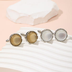 Nuevas llegadas: Gemelos de moda con cuarzo ahumado y diamantes para hombre, regalos para parejas, gemelos circulares, regalos corporativos - Product Image 4