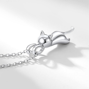 Collar de Plata de Ley 925 con Colgante de Gato Súper Lindo, Cadena de Clavícula Elegante para Mujeres Amantes de los Gatos - Product Image 3