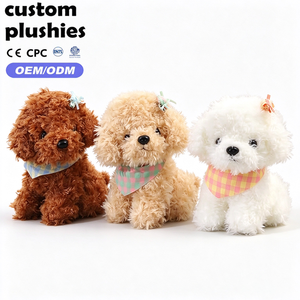Peluche Kawaii di Poodle Marrone Riccio - Morbido Giocattolo a Forma di Cane in Sherpa con Fiocco e Sciarpa a Quadri per Decorazione e Regalo - Product Image 1