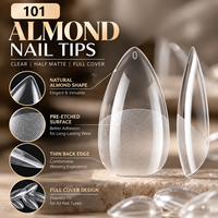 120 PCS Tip Kuku Pre-Etched Transparan Full Cover Bentuk Almond Coffin Square Setengah Matte Ekstensi Kuku Logo Custom Grosir