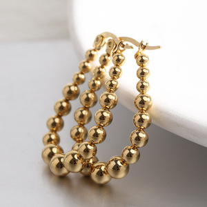 Pendientes de aro de acero inoxidable de 23 mm con cuentas doradas en forma de U, joyería de moda - Product Image 4