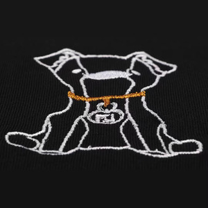 T-shirt Unisex in Cotone con Collo Tondo, Ricamo Cartoon Double F Puppy, Minimalista, Streetwear a Maniche Corte - Product Image 4