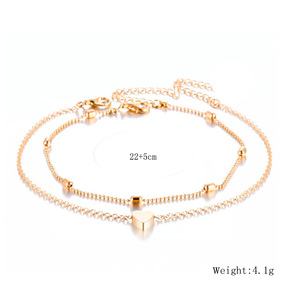 Tobillera Bohemia con corazón para mujer, cadena de Color plateado y dorado para pierna y pies descalzos, joyería para playa - Product Image 4